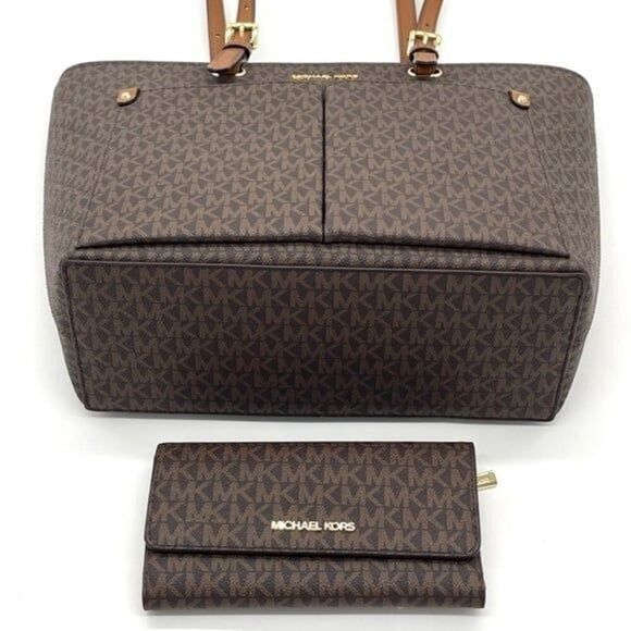 Michael Kors Double Packet Tote Bag & Trifold Wallet Brown - Picture 3 of 11